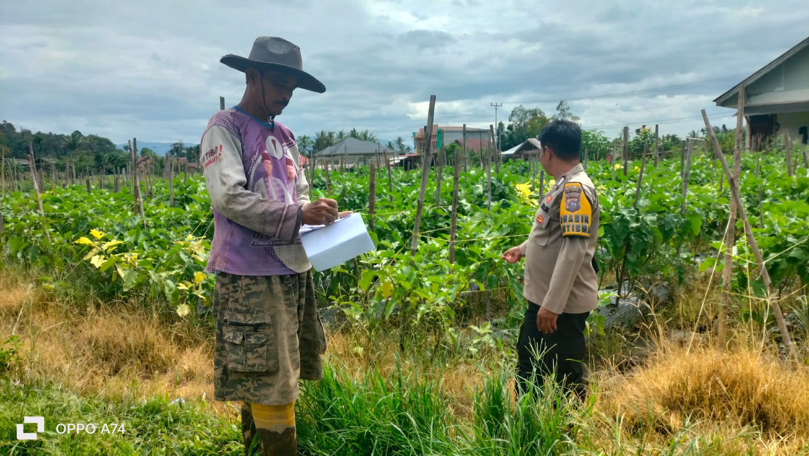 Dukung Asta Cita,Bhabinkamtibmas Polsek Harau menanam terong bersama petani